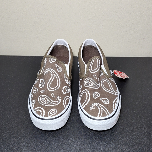 Vans Classic Slip On Green White Canvas Women's Shoes NEW - Picture 7 of 14